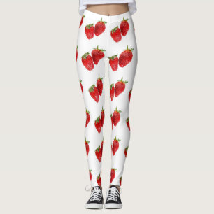 Strawberry Seamless Pattern – Cute Red Fruit on Wh Leggings