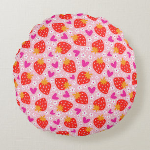 Strawberry Seamless Pattern Round Cushion