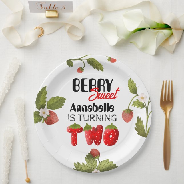 Strawberry Second Birthday Paper Plate (Wedding)