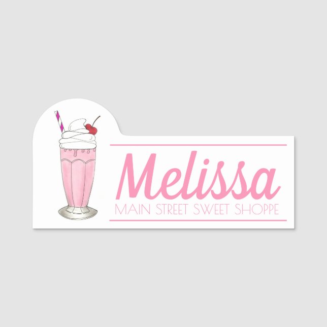 Strawberry Shake Milkshake Ice Cream Float Name Tag (Front)