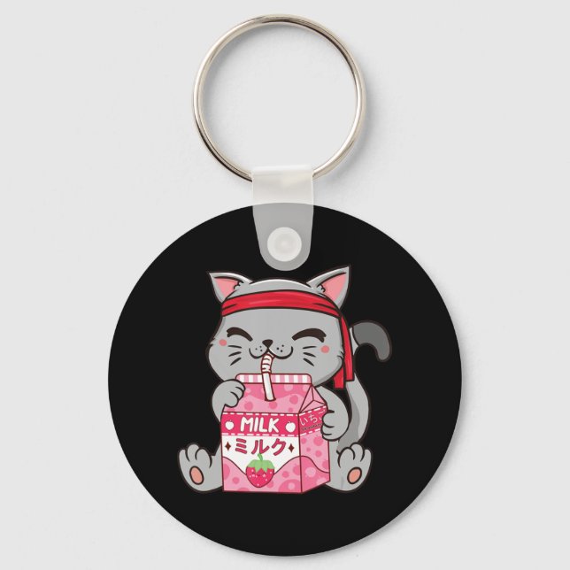 Strawberry Shake Strawberry Milk Cat Kawaii Neko A Key Ring (Front)