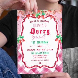 Strawberry Shortcake 1st Birthday Girl Party Invitation