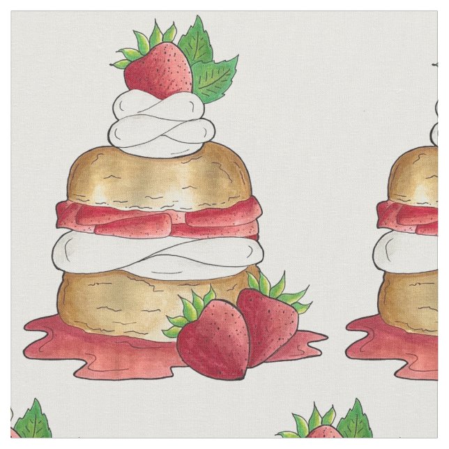 Strawberry Shortcake Cake Dessert Strawberries Fabric (Close Up)
