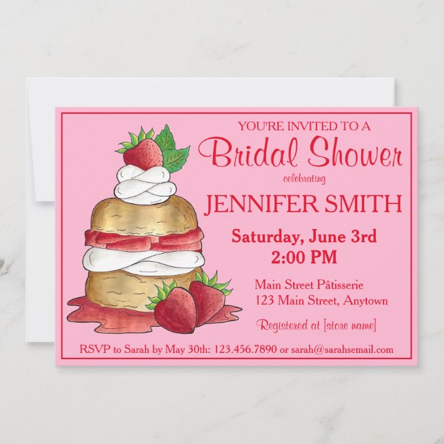 Strawberry Shortcake Cake Dessert Strawberries Invitation (Front)