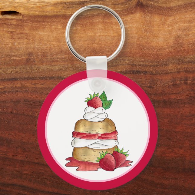 Strawberry Shortcake Cake Dessert Strawberries Key Ring (Front)