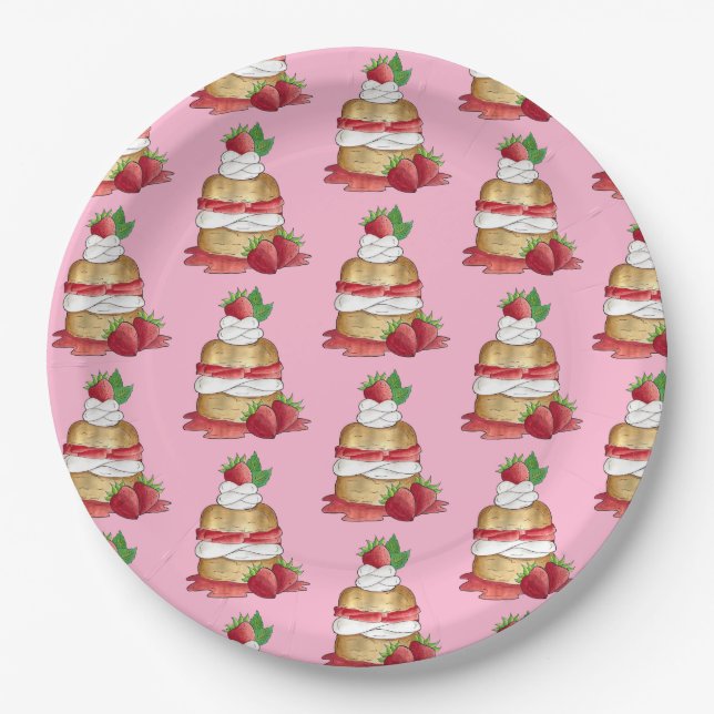 Strawberry Shortcake Cake Dessert Strawberries Paper Plate (Front)