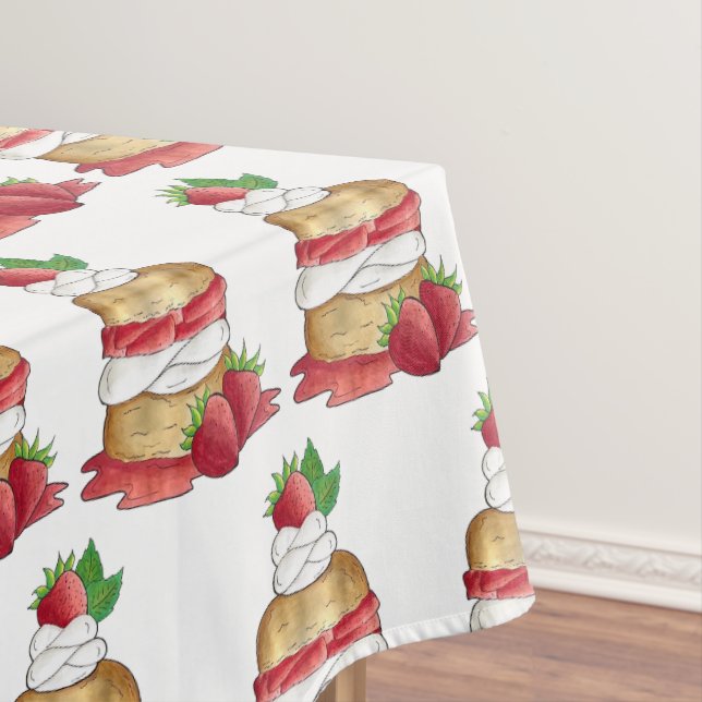 Strawberry Shortcake Cake Dessert Strawberries Tablecloth (In Situ)