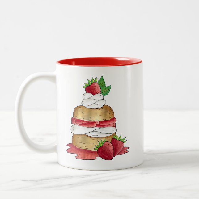 Strawberry Shortcake Cake Dessert Strawberries Two-Tone Coffee Mug (Left)
