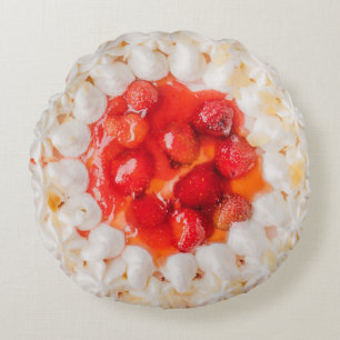 Strawberry shortcake dessert cake whipped cream round cushion