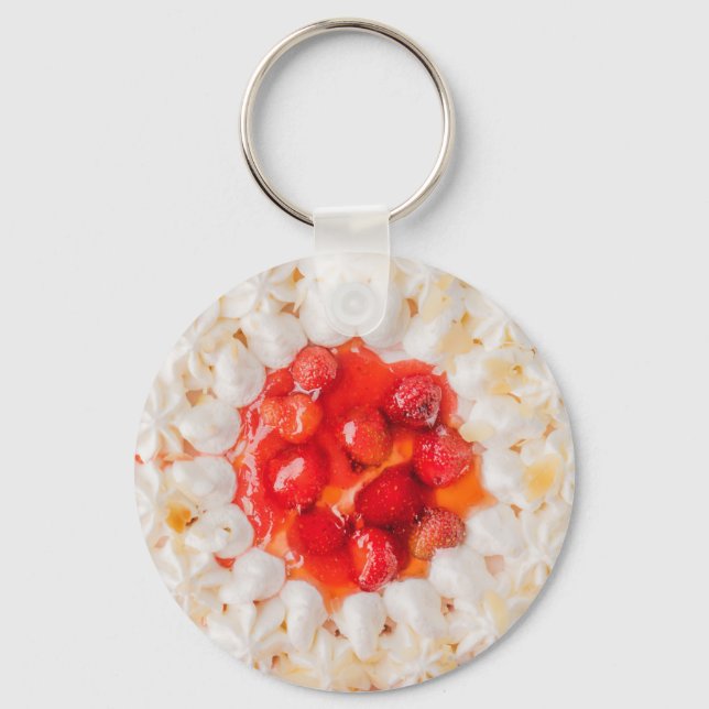 Strawberry shortcake dessert red white key ring (Front)