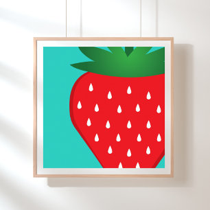 Strawberry Simple Red Teal Bright Modern Fruit Poster