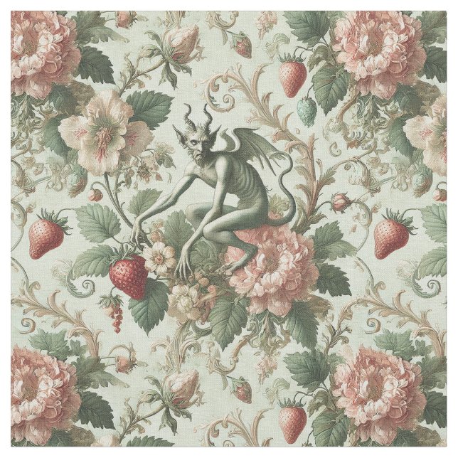 Strawberry Sins – Gothic Classic Tile Fabric (Close Up)