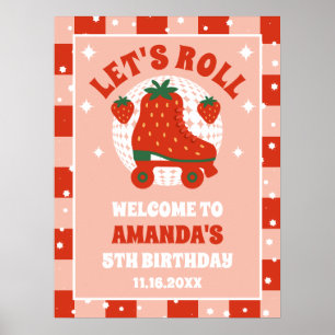 Strawberry Skates   Retro Roller Skating Birthday  Poster
