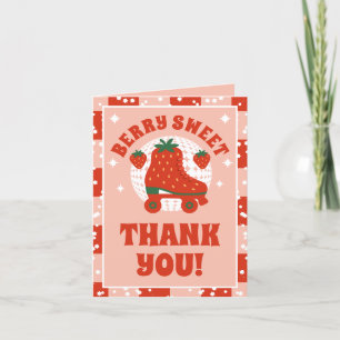 Strawberry Skates   Retro Roller Skating Birthday Thank You Card