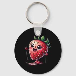 Strawberry Skiing Cute Alpine Snow Cartoon Fun Key Ring