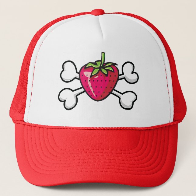 strawberry Skull and Crossbones Trucker Hat (Front)