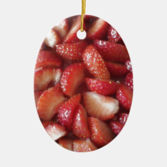 Strawberry Slices, Healthy Food Snack, Red Fruit Ceramic Ornament (Front)