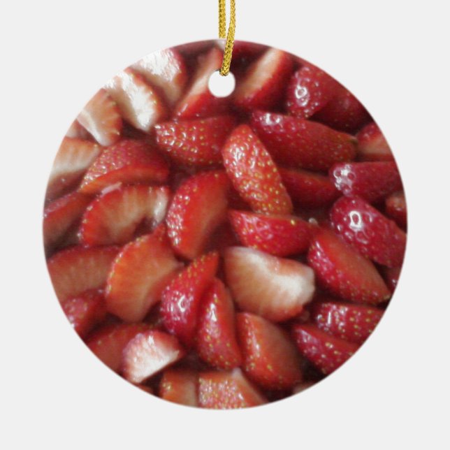 Strawberry Slices, Healthy Food Snack, Red Fruit Ceramic Ornament (Front)