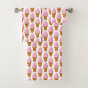 Strawberry Soft Serve Pickleball Sweet White Bath Towel Set