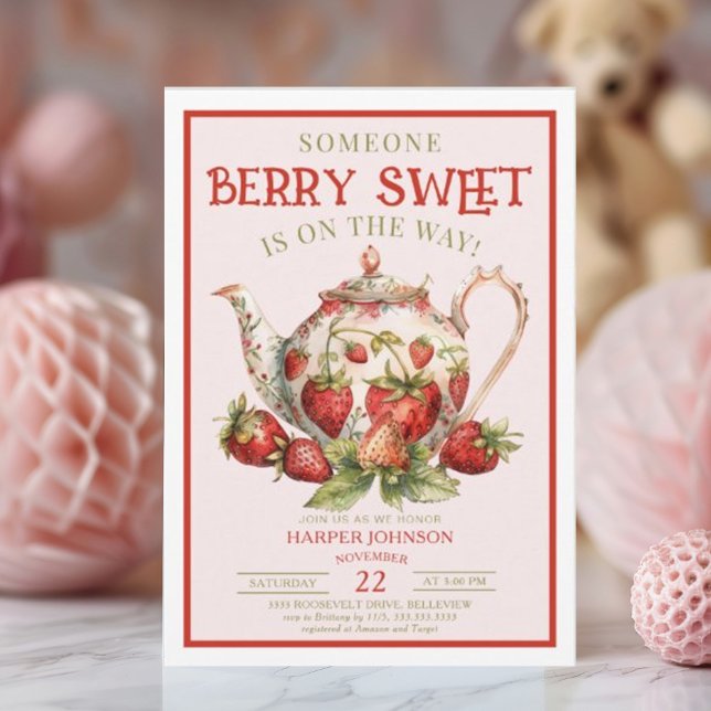 Strawberry Someone Berry Sweet Baby Shower  Invitation (Creator Uploaded)