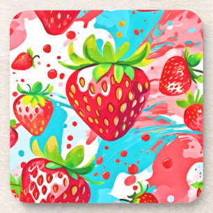 Strawberry Splash Pattern Coaster