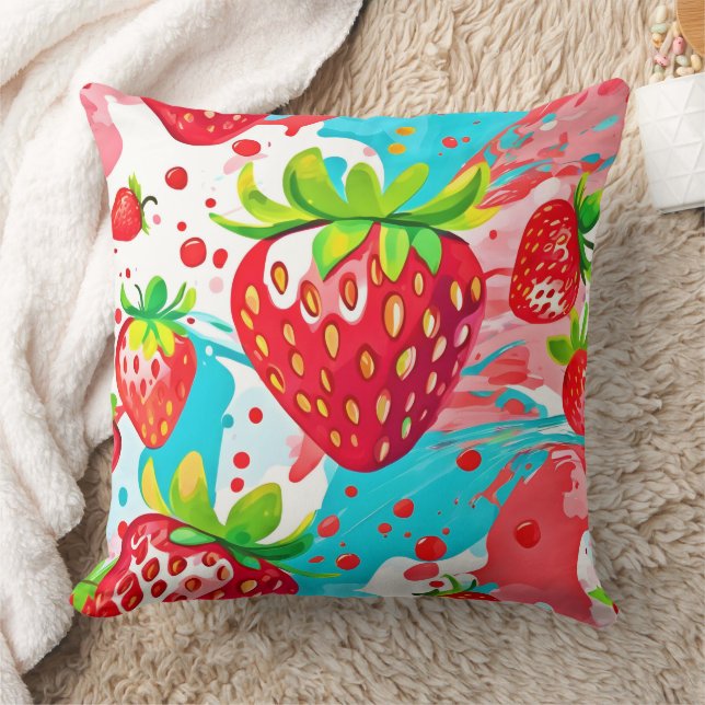 Strawberry Splash Pattern Cushion (Blanket)