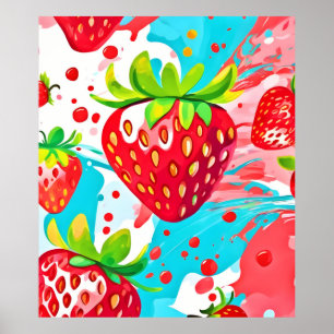 Strawberry Splash Pattern Poster