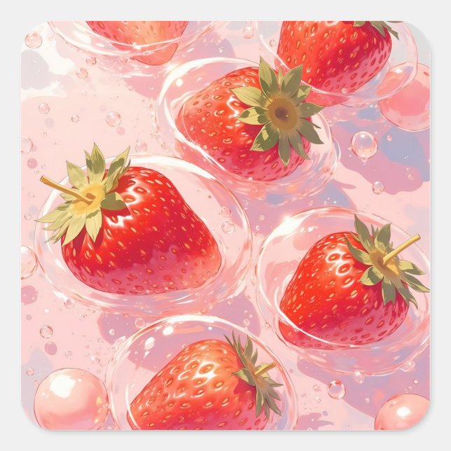 Strawberry Splash Square Sticker (Front)