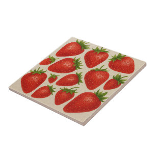 Strawberry Splash Tile – Watercolor Fruit Ceramic 
