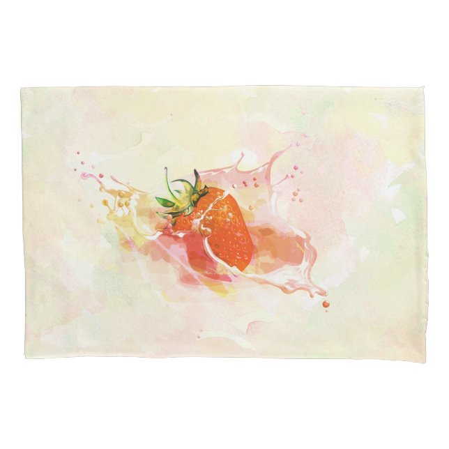 Strawberry Splash! Watercolor Pillowcase (Front)