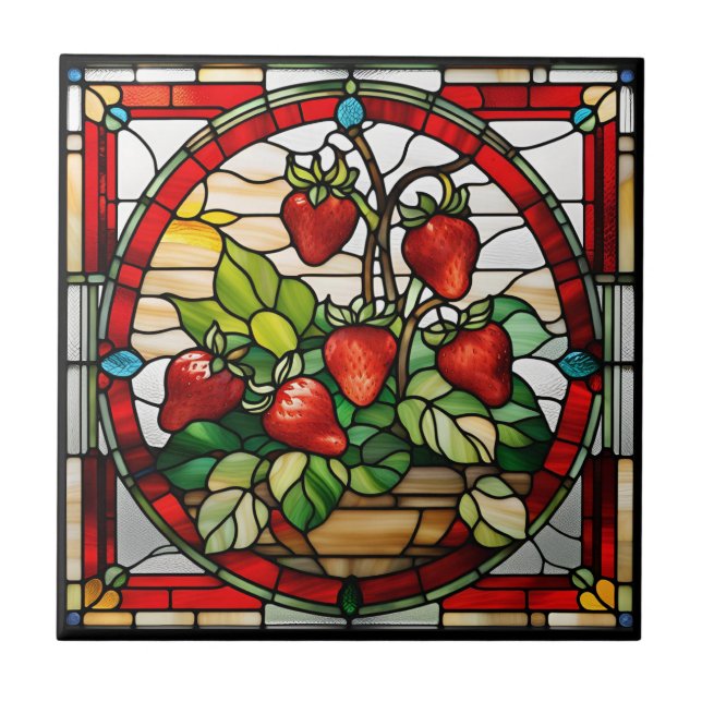 Strawberry Stained Glass Ceramic Tile (Front)