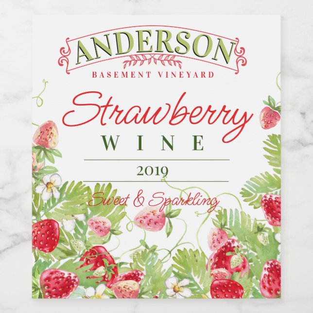 Strawberry strawberries homemade wine personalised label (Single Label)