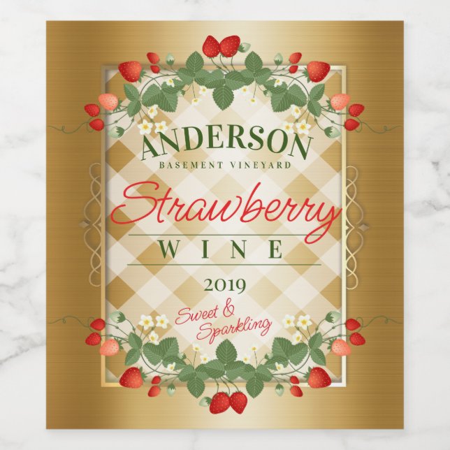 Strawberry strawberries homemade wine personalised wine label (Single Label)