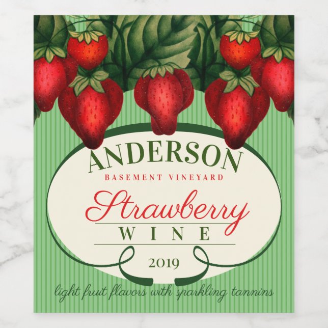 Strawberry strawberries homemade wine personalised wine label (Single Label)