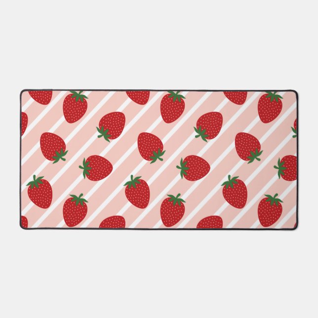 Strawberry Stripe Delight Desk Mat (Front)
