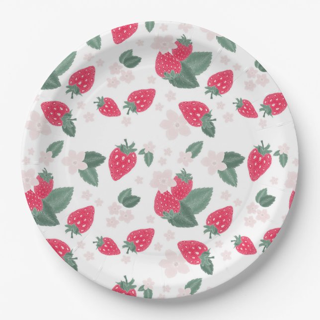 Strawberry Summer Berry Birthday Picnic Party Paper Plate (Front)
