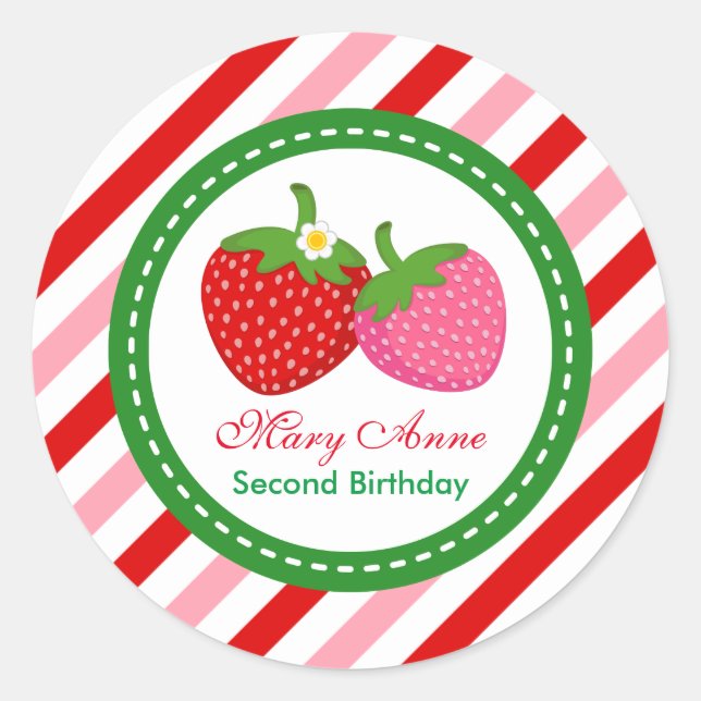 Strawberry Summer Birthday Baby Shower Classic Round Sticker (Front)