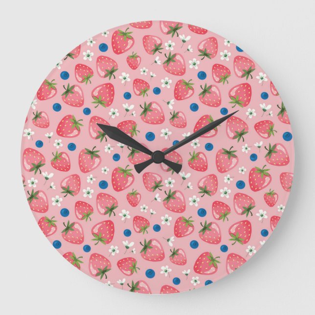 Strawberry summer, cartoon girly background. large clock (Front)