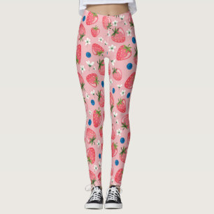 Strawberry summer, cartoon girly background. leggings