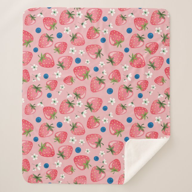 Strawberry summer, cartoon girly background. sherpa blanket (Front)