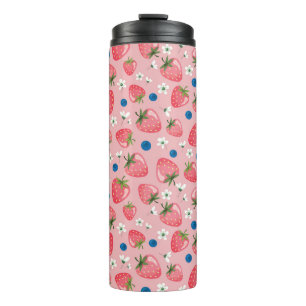 Strawberry summer, cartoon girly background. thermal tumbler