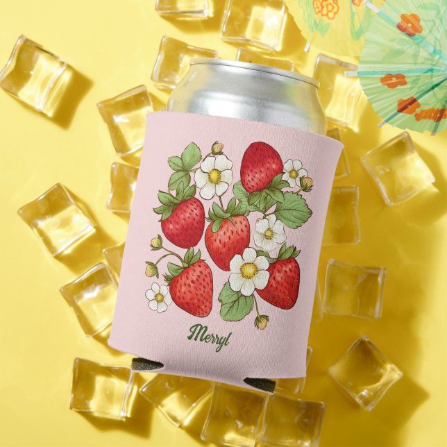 Strawberry summer fruit customised name can cooler (In Situ Summer)