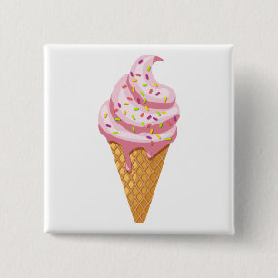 Strawberry sundae in waffle cone with topping 15 cm square badge