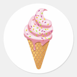 Strawberry sundae in waffle cone with topping classic round sticker