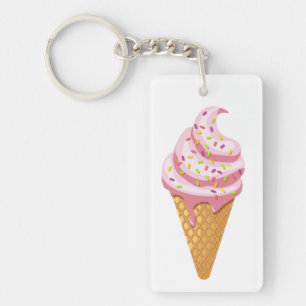 Strawberry sundae in waffle cone with topping keyc key ring