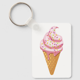 Strawberry sundae in waffle cone with topping keyc key ring
