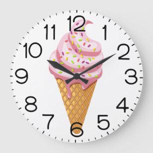 Strawberry sundae in waffle cone with topping large clock