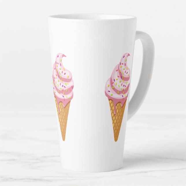 Strawberry sundae in waffle cone with topping latte mug (Right Angle)