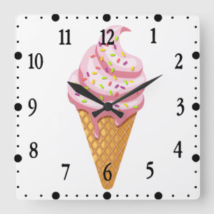 Strawberry sundae in waffle cone with topping square wall clock