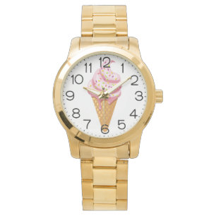 Strawberry sundae in waffle cone with topping watch